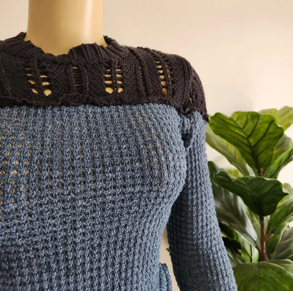 Free People Snowflake ColorBlocked Pointelle Sweater Size XS Women Cotton - Picture 10 of 12